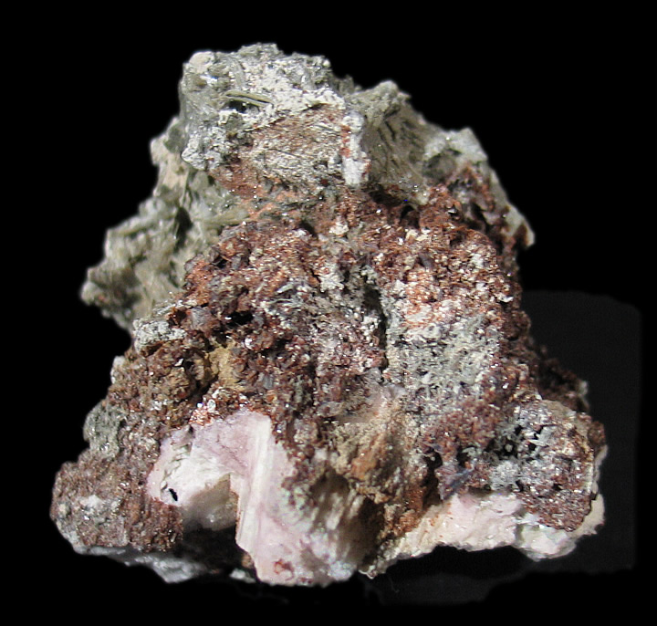 Synchesite, Pink Albite, Elpidite and Rhodochrosite, Poudrette Quarry, Mont Saint-Hilaire, Rouville RCM, Montérégie, Québec, Canada
