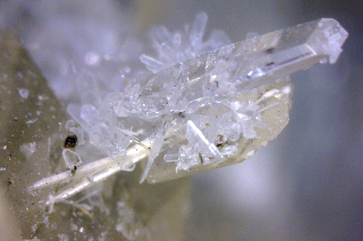 Götzenite, Calcioancylite, Calcite, Fluorite, Mica and Pectolite, Poudrette Quarry, Mont Saint-Hilaire, Rouville RCM, Montérégie, Québec, Canada