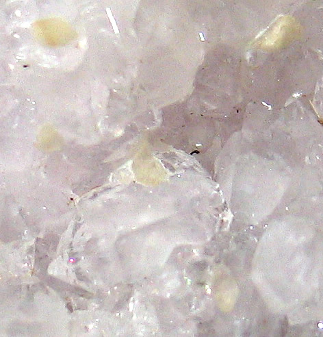 Fluorescent Calcite on Quartz in Geode,  Keokuk, Lee Co., Iowa
