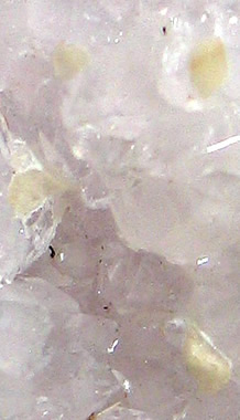 Fluorescent Calcite on Quartz  in Geode,  Keokuk, Lee Co., Iowa