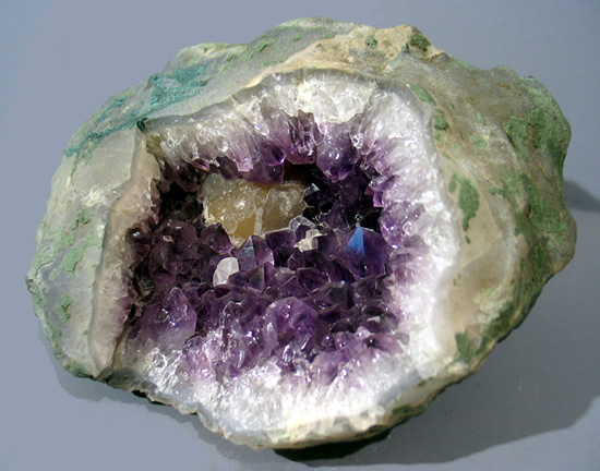 Botryoidal Fluorite on Amethyst in Geode, Mahodari, Nasik District, Maharashtra, India