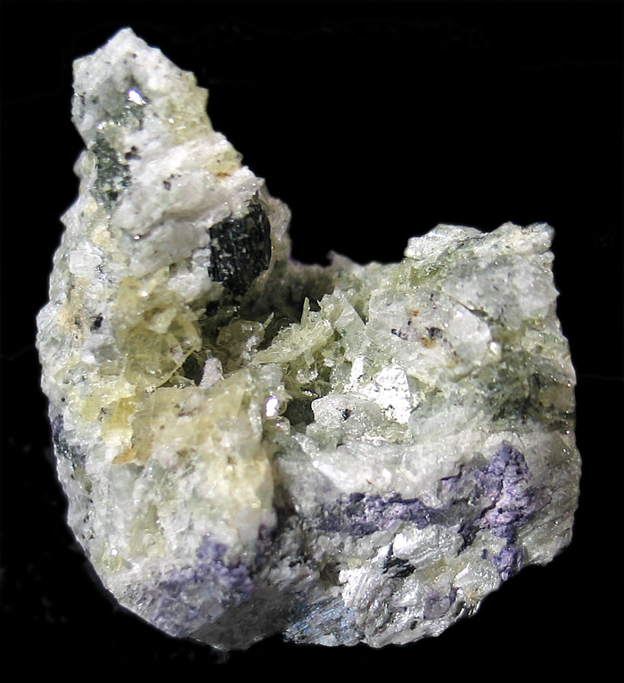 Götzenite, Calcioancylite, Calcite, Fluorite, Mica and Pectolite, Poudrette Quarry, Mont Saint-Hilaire, Rouville RCM, Montérégie, Québec, Canada