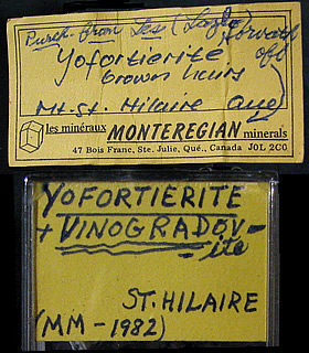 Yofortierite (TL) and Vinogradovite, Mont Saint-Hilaire, QuÃ©bec, Canada ex Ron Waddell