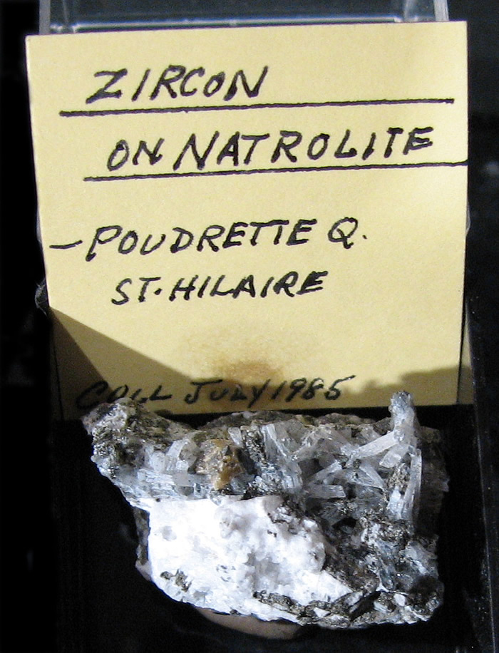 Zircon on Natrolite, Mont Saint-Hilaire, Québec, Canada ex Ron Waddell
